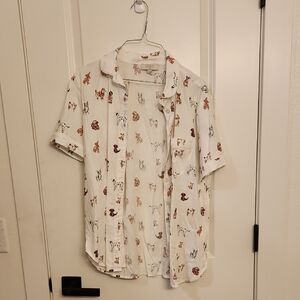 LOFT Women's White Pajama Top with Dog Print